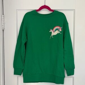New Girls Boden Sweatshirt with Unicorn and Rainbow Size 9-10